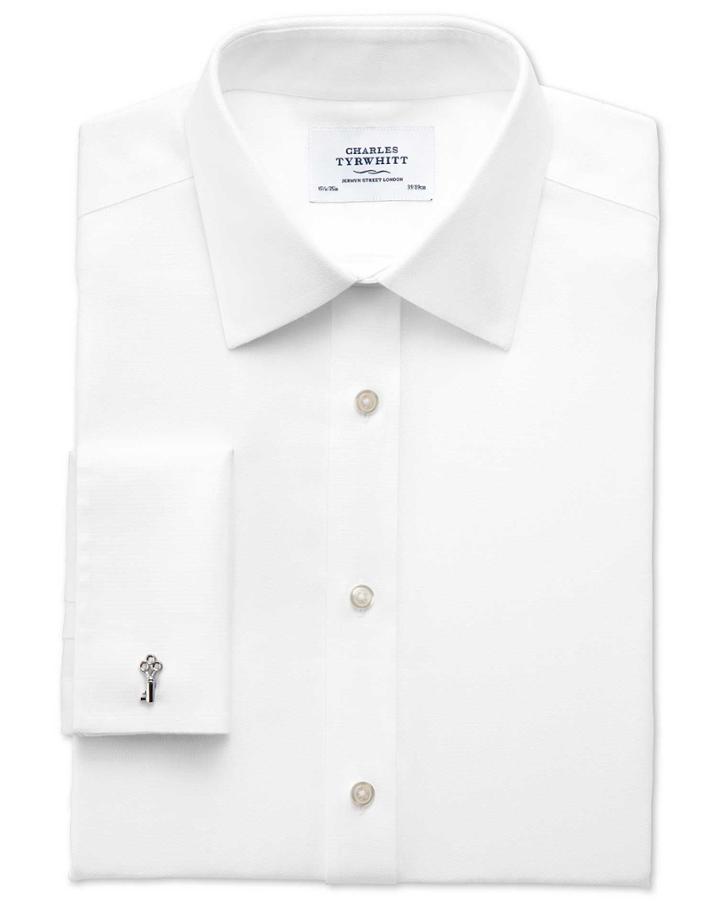 Charles Tyrwhitt Charles Tyrwhitt Extra Slim Fit Non Iron Imperial Weave White Cotton Dress Shirt Size 14.5/32