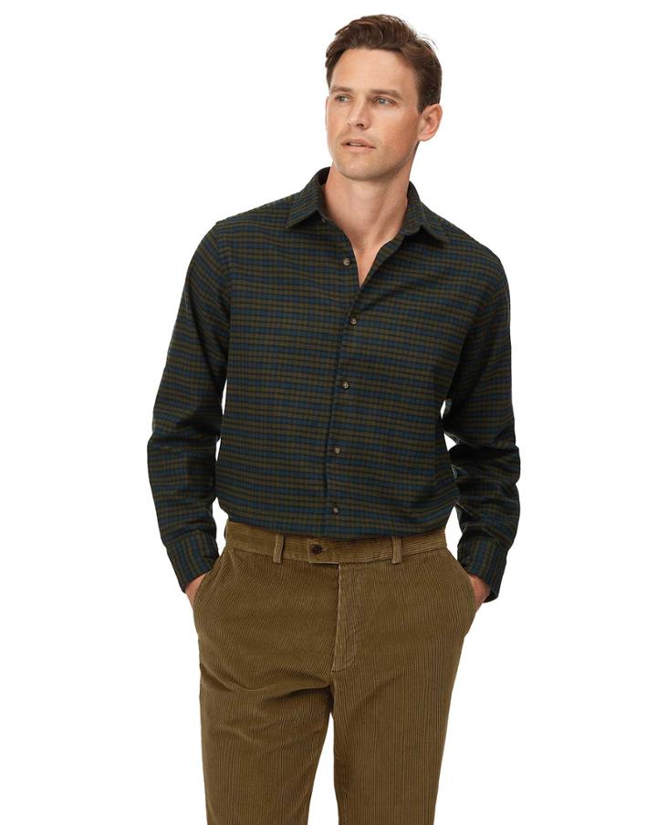  Classic Fit Green Check Winter Flannel Cotton Casual Shirt Single Cuff Size Large By Charles Tyrwhitt