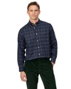  Classic Fit Soft Washed Non-iron Twill Navy Grid Check Cotton Casual Shirt Single Cuff Size Small By Charles Tyrwhitt