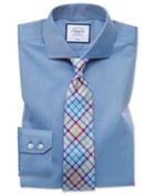  Slim Fit Non-iron Spread Collar Twill Blue Cotton Dress Shirt French Cuff Size 14.5/33 By Charles Tyrwhitt