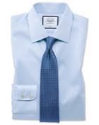  Classic Fit Non-iron Sky Blue Puppytooth Cotton Dress Shirt Single Cuff Size 15/34 By Charles Tyrwhitt