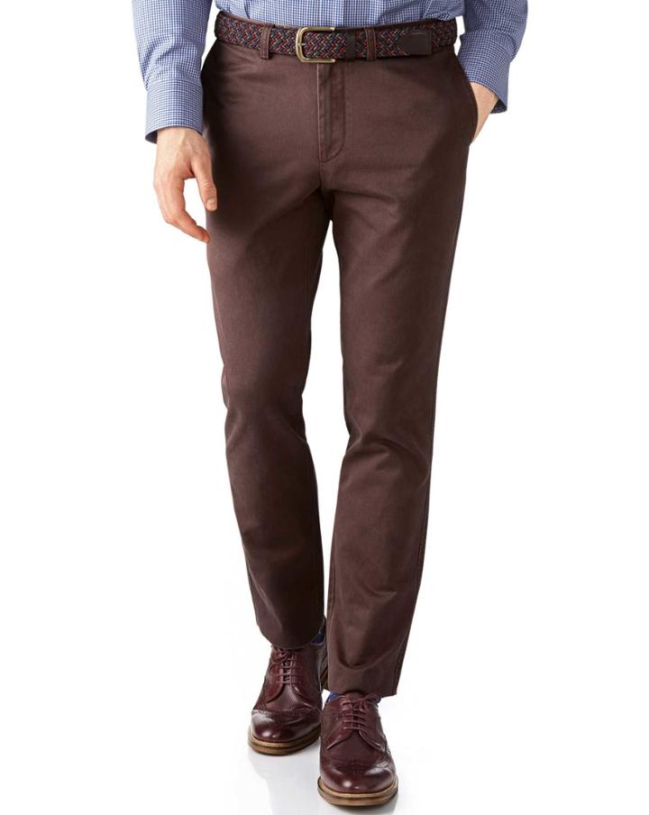 Charles Tyrwhitt Charles Tyrwhitt Brown Extra Slim Fit Flat Front Cotton Chino Pants Size W30 L32