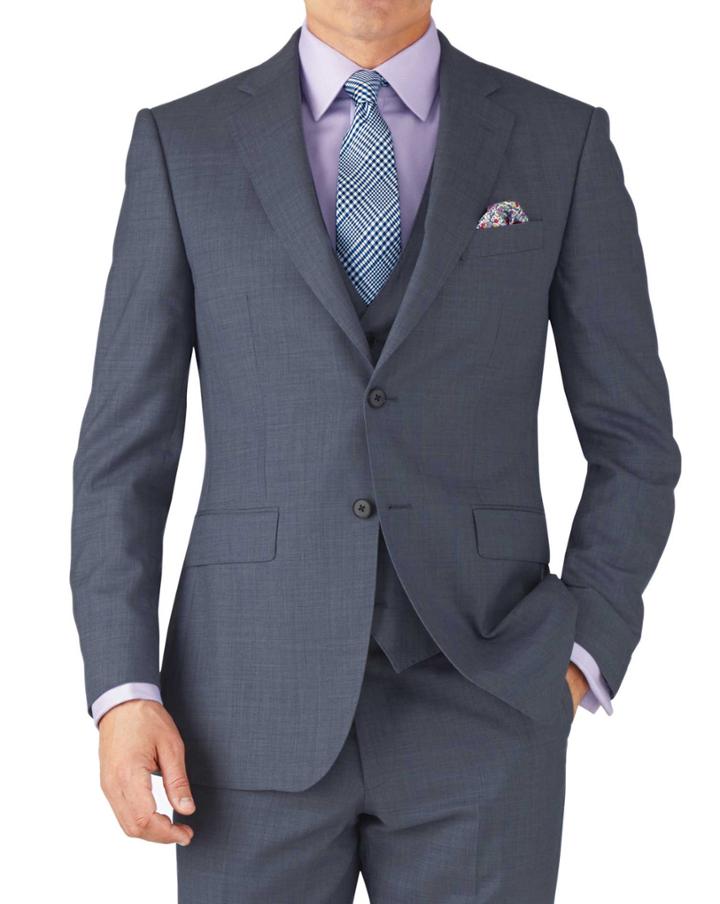 Charles Tyrwhitt Light Blue Classic Fit Sharkskin Travel Suit Wool Jacket Size 40 By Charles Tyrwhitt