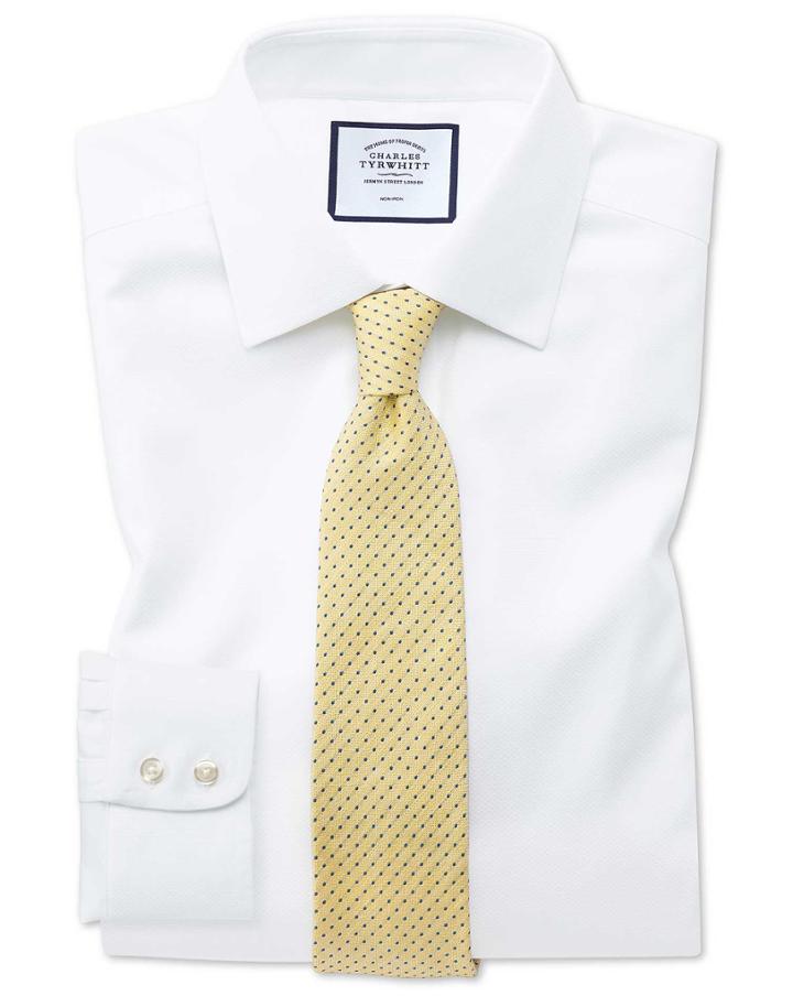  Extra Slim Fit Non-iron White Triangle Weave Cotton Dress Shirt Single Cuff Size 14.5/32 By Charles Tyrwhitt