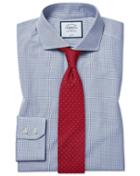  Slim Fit Non-iron Tyrwhitt Cool Poplin Check Blue Cotton Dress Shirt Single Cuff Size 14.5/33 By Charles Tyrwhitt