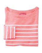Charles Tyrwhitt Charles Tyrwhitt Women's Coral And White Breton Stripe Jersey Cotton Top Size 6