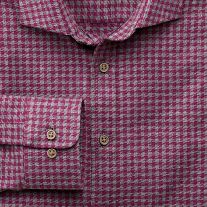 Charles Tyrwhitt Classic Fit Dogtooth Heather Berry And Grey Cotton Casual Shirt Single Cuff Size Small By Charles Tyrwhitt
