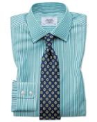 Charles Tyrwhitt Slim Fit Bengal Stripe Green Cotton Dress Casual Shirt French Cuff Size 14.5/33 By Charles Tyrwhitt