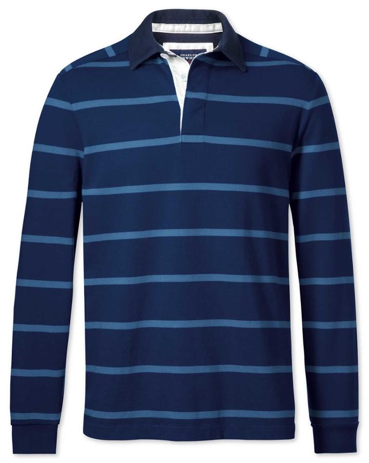 Charles Tyrwhitt Charles Tyrwhitt Blue And Sky Blue Stripe Rugby Cotton Shirt Size Large