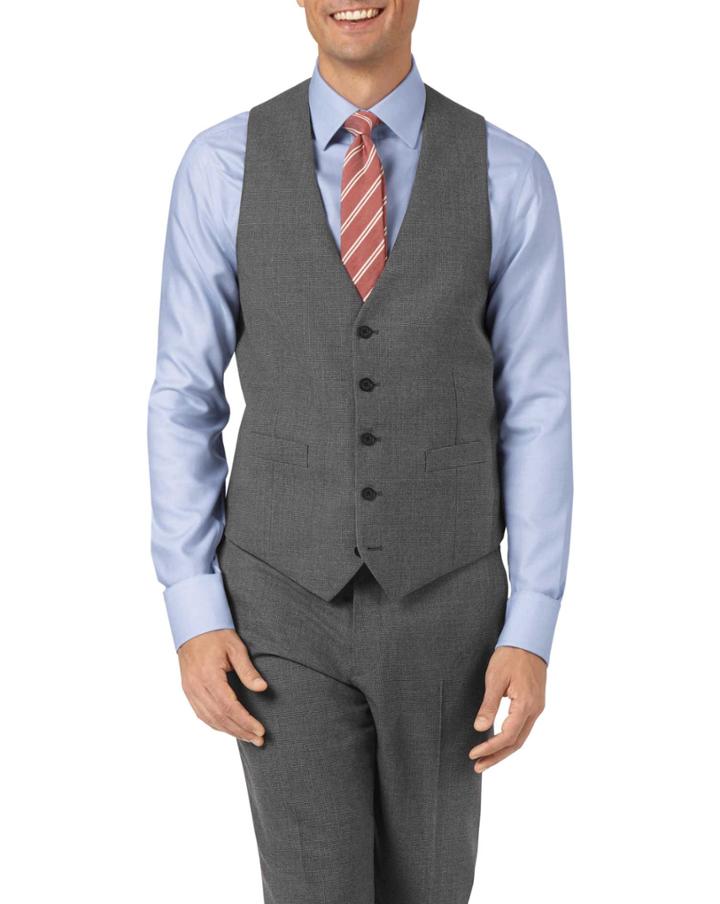 Charles Tyrwhitt Charcoal Adjustable Fit Panama Puppytooth Business Suit Wool Vest Size W44 By Charles Tyrwhitt