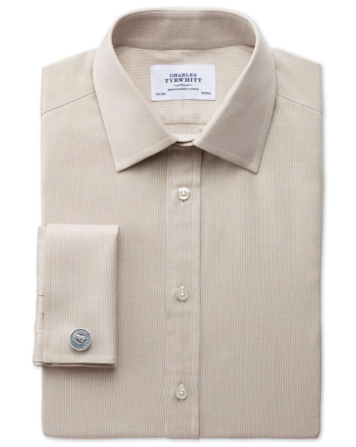 Charles Tyrwhitt Slim Fit Oxford Stone Cotton Dress Shirt Single Cuff Size 14.5/33 By Charles Tyrwhitt