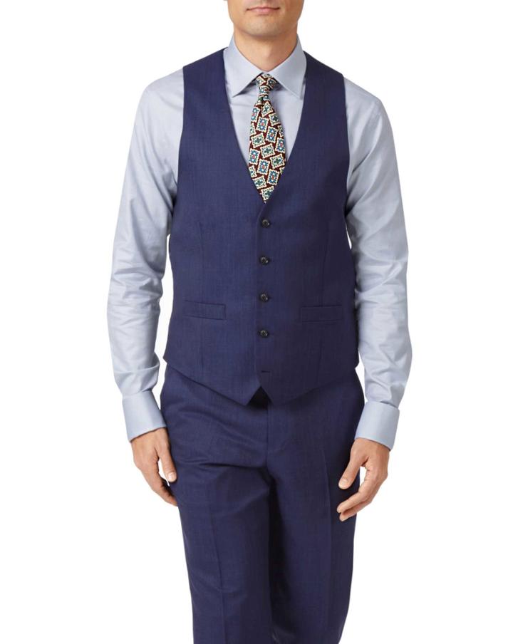 Charles Tyrwhitt Indigo Adjustable Fit Hairline Business Suit Wool Vest Size W36 By Charles Tyrwhitt