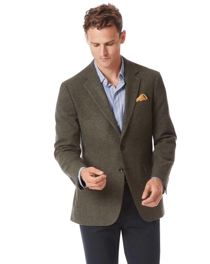  Slim Fit Green Wool Wool Jacket Size 38 By Charles Tyrwhitt