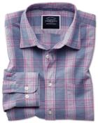 Charles Tyrwhitt Slim Fit Cotton Linen Blue And Purple Check Casual Shirt Single Cuff Size Medium By Charles Tyrwhitt