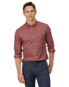  Extra Slim Fit Orange And Navy Check Soft Wash Non-iron Twill Cotton Casual Shirt Single Cuff Size Small By Charles Tyrwhitt
