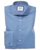  Slim Fit Non-iron Spread Collar Twill Blue Cotton Dress Shirt Single Cuff Size 14.5/32 By Charles Tyrwhitt