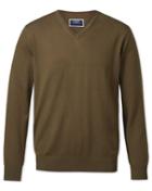  Olive V-neck Merino Wool Sweater Size Large By Charles Tyrwhitt