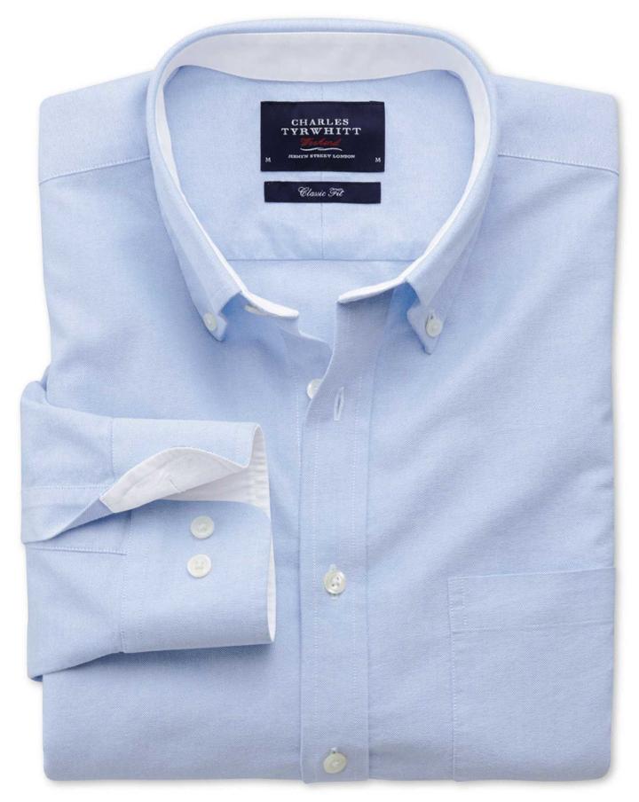 Charles Tyrwhitt Charles Tyrwhitt Slim Fit Sky Blue Washed Oxford Cotton Dress Shirt Size Small