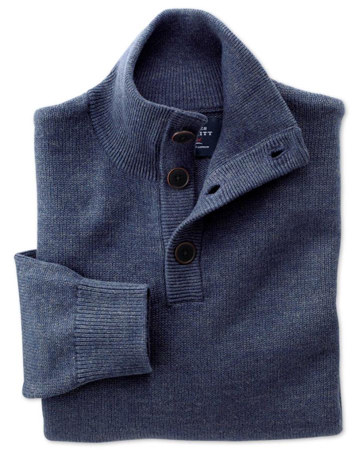 Charles Tyrwhitt Charles Tyrwhitt Indigo Blue Heather Button Neck Jumper