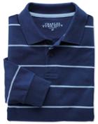 Charles Tyrwhitt Charles Tyrwhitt Blue And Sky Stripe Pique Long Sleeve Cotton Polo Size Large