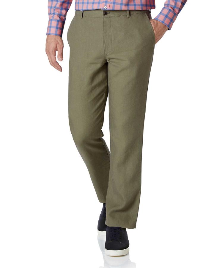  Olive Classic Fit Easy Care Linen Tailored Pants Size W32 L30 By Charles Tyrwhitt