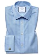  Classic Fit Non-iron Prince Of Wales Sky Blue Cotton Dress Shirt French Cuff Size 15/33 By Charles Tyrwhitt