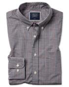  Slim Fit Red Check Soft Washed Non-iron Stretch Poplin Cotton Casual Shirt Single Cuff Size Large By Charles Tyrwhitt