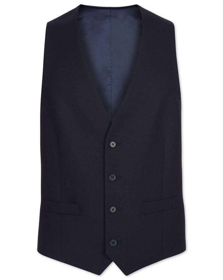  Navy Adjustable Fit Twill Business Suit Wool Waistcoat Size W38 By Charles Tyrwhitt