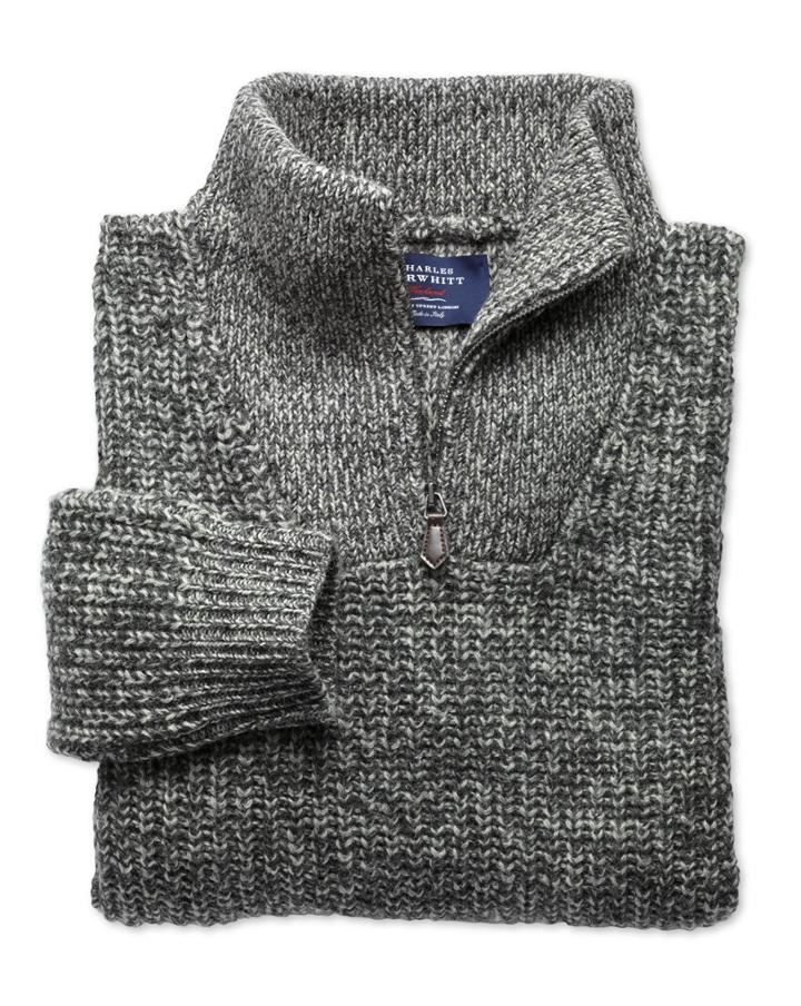 Charles Tyrwhitt Grey Fisherman's Rib Shetland Zip Neck Wool Sweater Size Xs By Charles Tyrwhitt