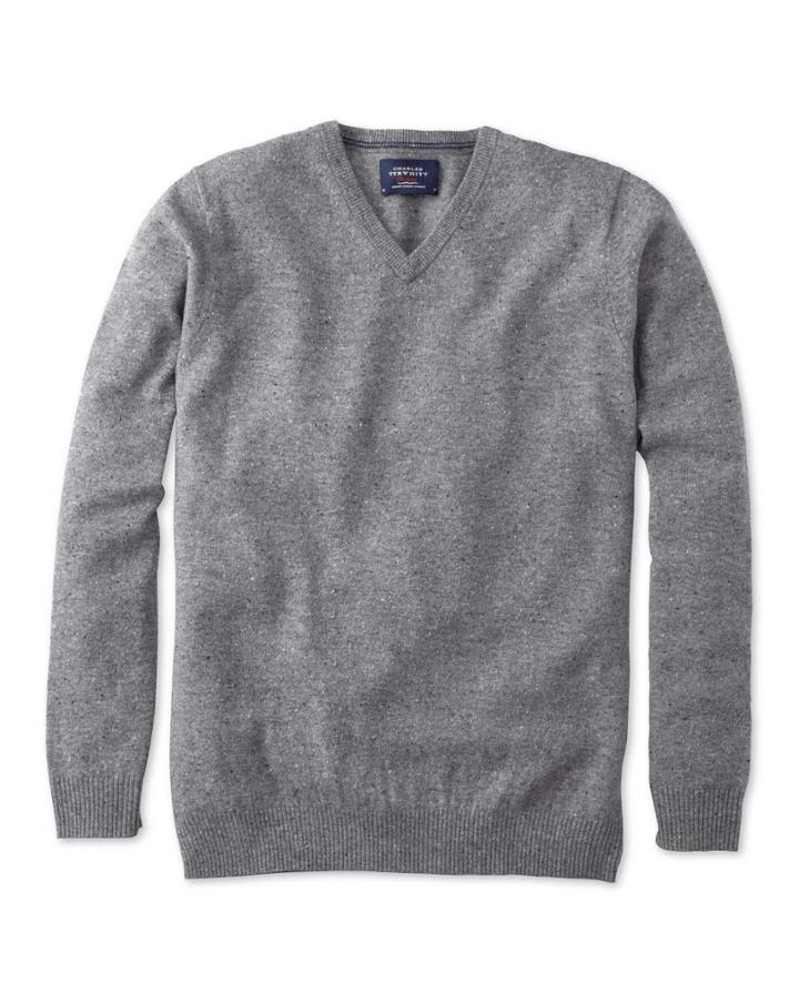 Charles Tyrwhitt Charles Tyrwhitt Silver Grey Donegal V-neck Sweater