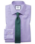  Slim Fit Non-iron Lilac Bengal Stripe Cotton Dress Shirt French Cuff Size 15.5/35 By Charles Tyrwhitt