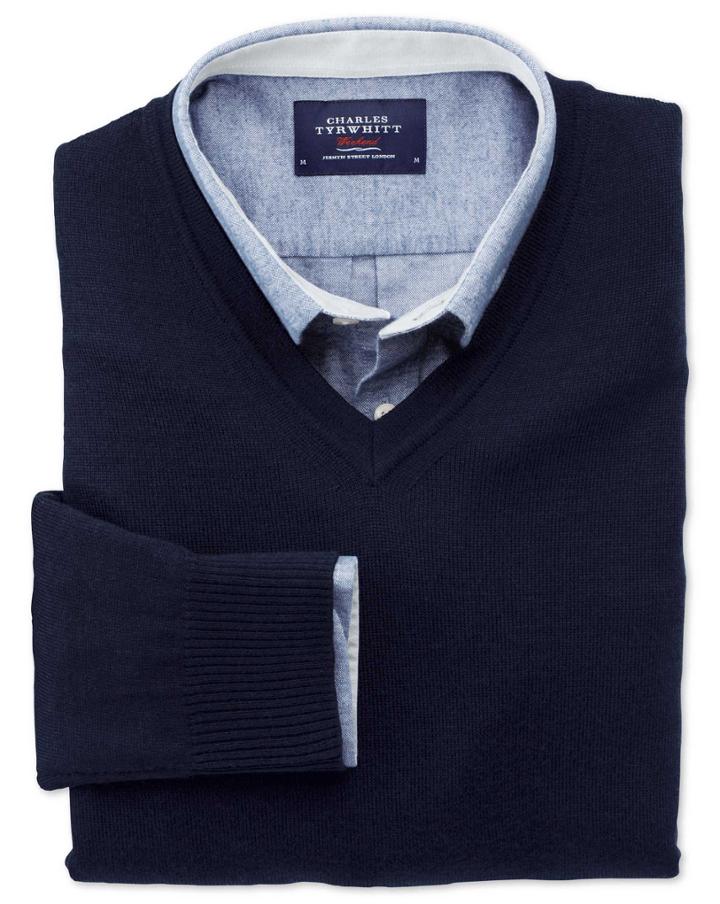 Charles Tyrwhitt Charles Tyrwhitt Navy Merino Wool V-neck Jumper