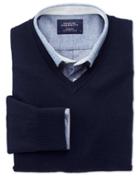 Charles Tyrwhitt Charles Tyrwhitt Navy Merino Wool V-neck Jumper