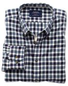 Charles Tyrwhitt Slim Fit Navy And Blue Check Brushed Dobby Cotton Casual Shirt Single Cuff Size Xs By Charles Tyrwhitt