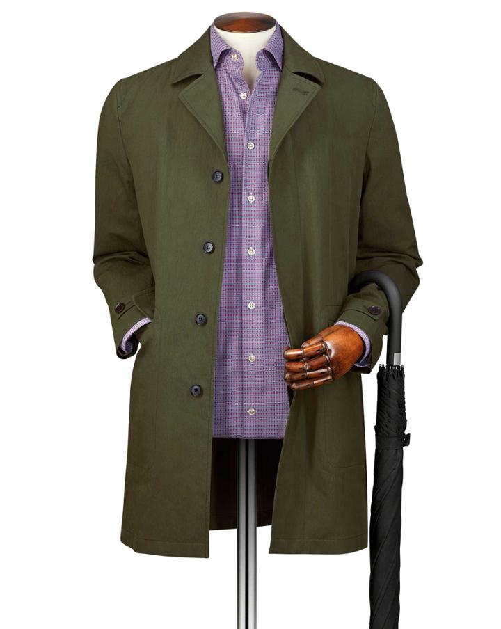  Olive Modern Mac Cotton Jacket Size 36 By Charles Tyrwhitt