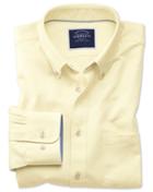Charles Tyrwhitt Classic Fit Button-down Washed Oxford Plain Light Yellow Cotton Casual Shirt Single Cuff Size Large By Charles Tyrwhitt