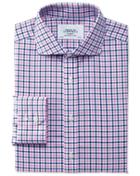 Charles Tyrwhitt Slim Fit Spread Collar Non-iron Royal Oxford Check Blue And Pink Cotton Dress Casual Shirt Single Cuff Size 16/35 By Charles Tyrwhitt