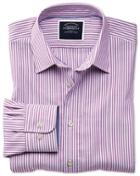  Slim Fit Non-iron Purple Bengal Stripe Oxford Cotton Casual Shirt Single Cuff Size Large By Charles Tyrwhitt
