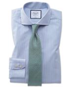  Slim Fit Non-iron Natural Cool Blue Stripe Cotton Dress Shirt Single Cuff Size 14.5/33 By Charles Tyrwhitt