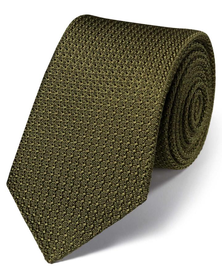 Charles Tyrwhitt Khaki Silk Plain Grenadine Italian Luxury Tie By Charles Tyrwhitt