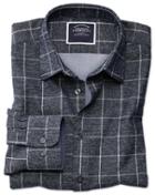  Slim Fit Navy And White Check Soft Textured Cotton Casual Shirt Single Cuff Size Large By Charles Tyrwhitt