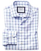 Charles Tyrwhitt Slim Fit Semi-spread Collar Non-iron Business Casual Blue And White Check Cotton Dress Shirt Single Cuff Size 14.5/32 By Charles Tyrwhitt