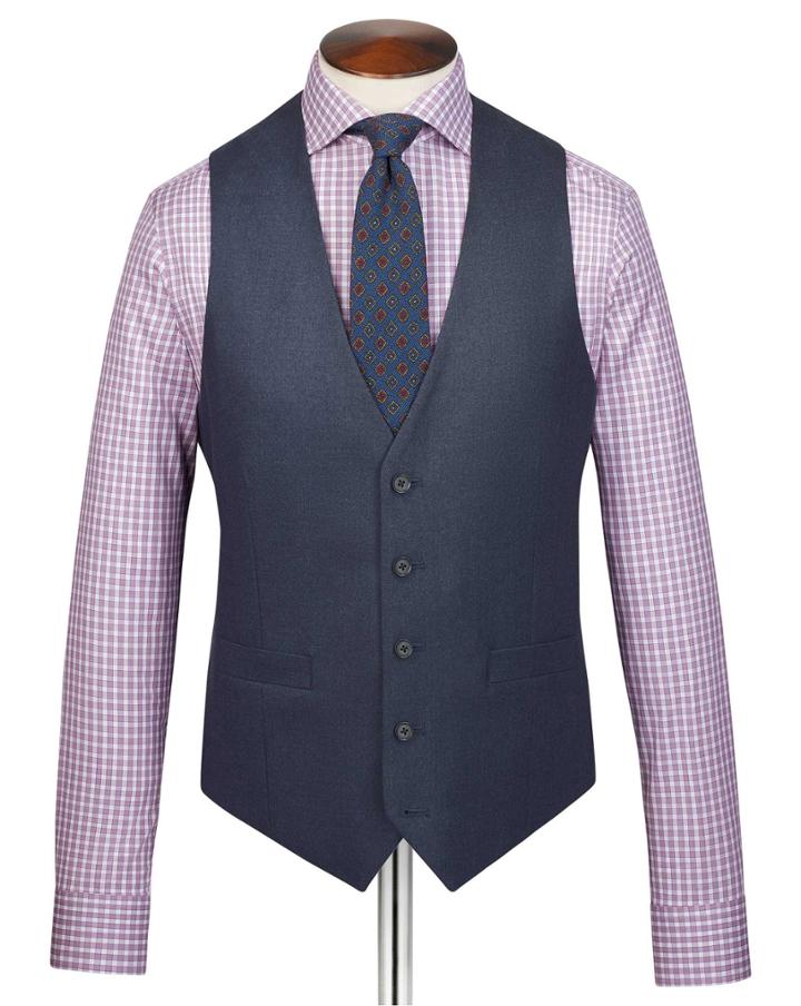  Airforce Blue Adjustable Fit Flannel Business Suit Wool Vest Size W42 By Charles Tyrwhitt
