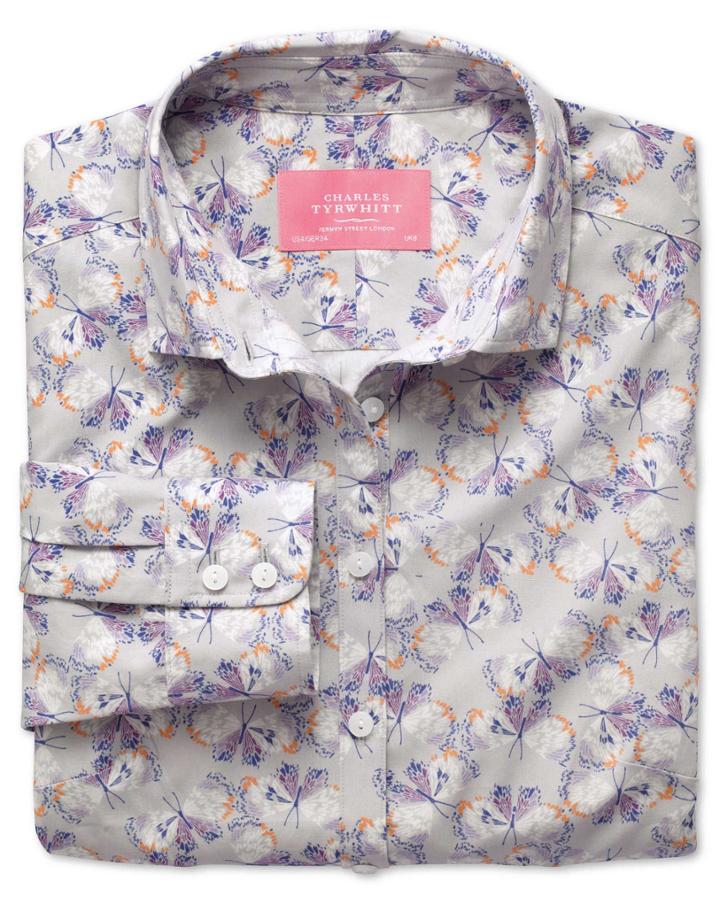 Charles Tyrwhitt Charles Tyrwhitt Women's Semi-fitted Cotton Butterfly Print Poplin Shirt Size 8