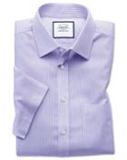 Charles Tyrwhitt Classic Fit Non-iron Bengal Stripe Short Sleeve Lilac Cotton Dress Shirt Size 15.5/short By Charles Tyrwhitt
