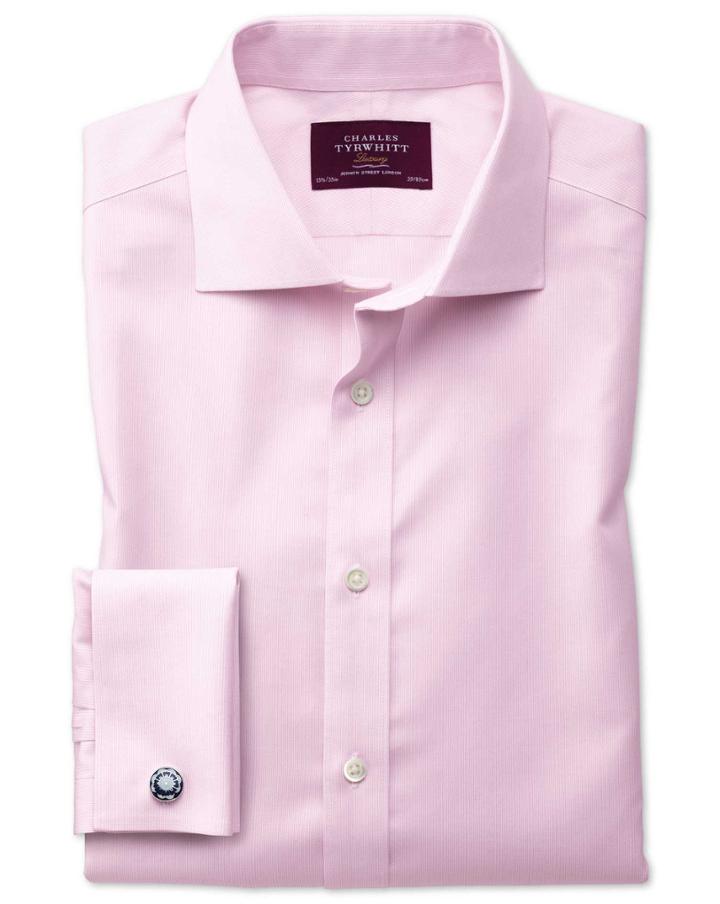 Charles Tyrwhitt Extra Slim Fit Semi-spread Collar Non-iron Luxury Hairline Stripe Pink Cotton Dress Shirt French Cuff Size 14.5/33 By Charles Tyrwhitt