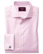 Charles Tyrwhitt Extra Slim Fit Semi-spread Collar Non-iron Luxury Hairline Stripe Pink Cotton Dress Shirt French Cuff Size 14.5/33 By Charles Tyrwhitt
