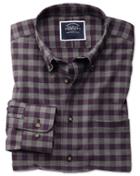  Slim Fit Non-iron Purple Gingham Twill Cotton Casual Shirt Single Cuff Size Xxl By Charles Tyrwhitt