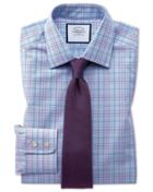  Classic Fit Blue And Pink Prince Of Wales Check Cotton Dress Shirt French Cuff Size 15.5/35 By Charles Tyrwhitt