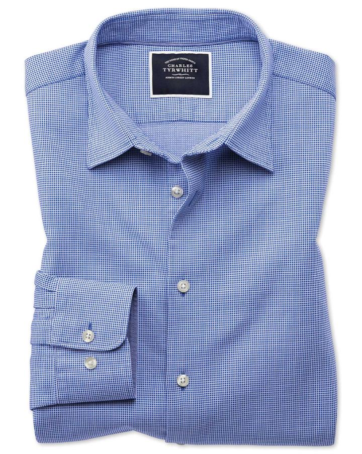  Extra Slim Fit Royal Blue Micro Check Soft Texture Cotton Casual Shirt Single Cuff Size Large By Charles Tyrwhitt